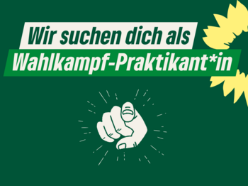 Grafik: Finger, der auf einen zeigt. Text: Wir suchen dich als Wahlkampf_Praktikantin