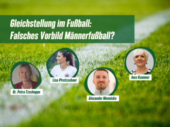 Fußballrasen mit Köpfen der Diskussionsteilnehmer*innen