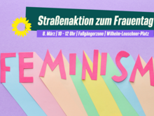 !B Straßenaktion zum Frauentag, Motiv: Schriftzug in Pink Feminism