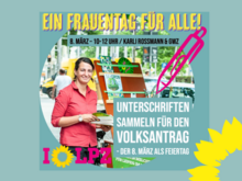 !B Christin Melcher verteilt am Infostand Flyer und Broschüren