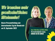 Anne Vollerthun und Ulrike Böhm, zwei Frauen mit blonden Haaren. Zitat: Wir brauchen mehr gesellschaftliches Miteinander!