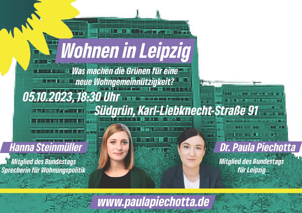 Zwei Frauen, Hanna Steinmüller und Paula Piechotta, Wohnen in Leipzig? Was machen die Grünen für eine neue Wohngemeinnützigkeit. 