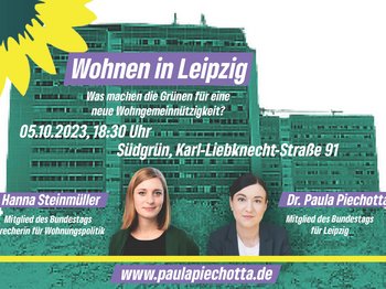 Zwei Frauen, Hanna Steinmüller und Paula Piechotta, Wohnen in Leipzig? Was machen die Grünen für eine neue Wohngemeinnützigkeit. 