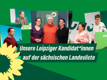 Unsere Kandidierenden, drei Frauen und drei Männer, in der Mitte zwischen Claudia Maicher und Christin Melcher, 